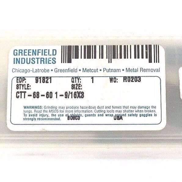NEW GREENFIELD INDUSTRIES CTT-68-60 COUNTERBORE BIT 1-1/16" X 1-9/16" EDP 91821