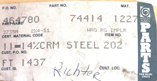 NEW GOULDS PUMP 74414-1227 WRG RG IMPLR 3735M 2X4-11 11-14%CRM STEEL 202