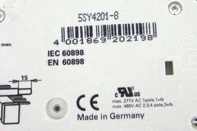 NIB SIEMENS 5SY4201-8 CIRCUIT BREAKER 1A, 2P