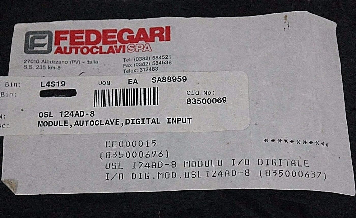NEW FEDEGARI BIOTECO OSL I24AD-8 I/O DIG. MODULE 22310200000
