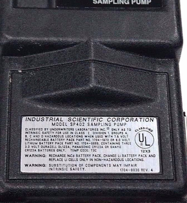 INDUSTRIAL SCIENTIFIC SP402 PERMISSIBLE SAMPLING PUMP