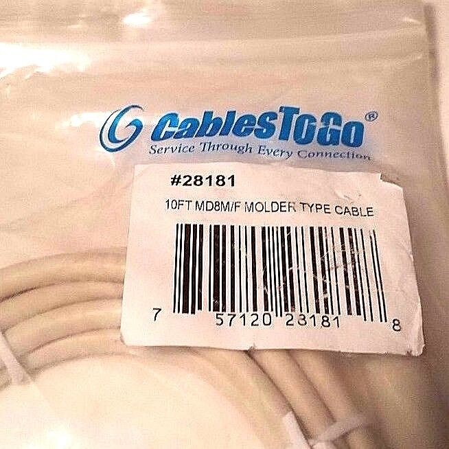 NEW CABLES TO GO 28181 MOLDER TYPE CABLE 10FT, MD8M/F