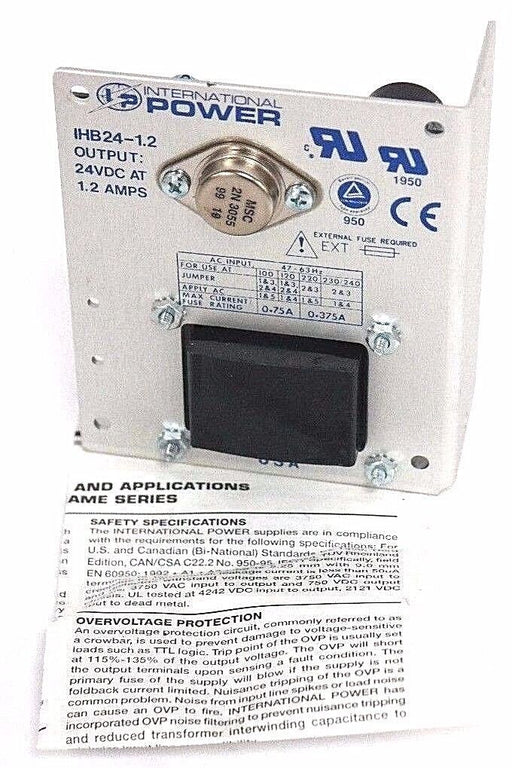 NIB INTERNATIONAL POWER IHB24-1.2 POWER SUPPLY 24VDC AT 1.2AMPS, IHB241.2