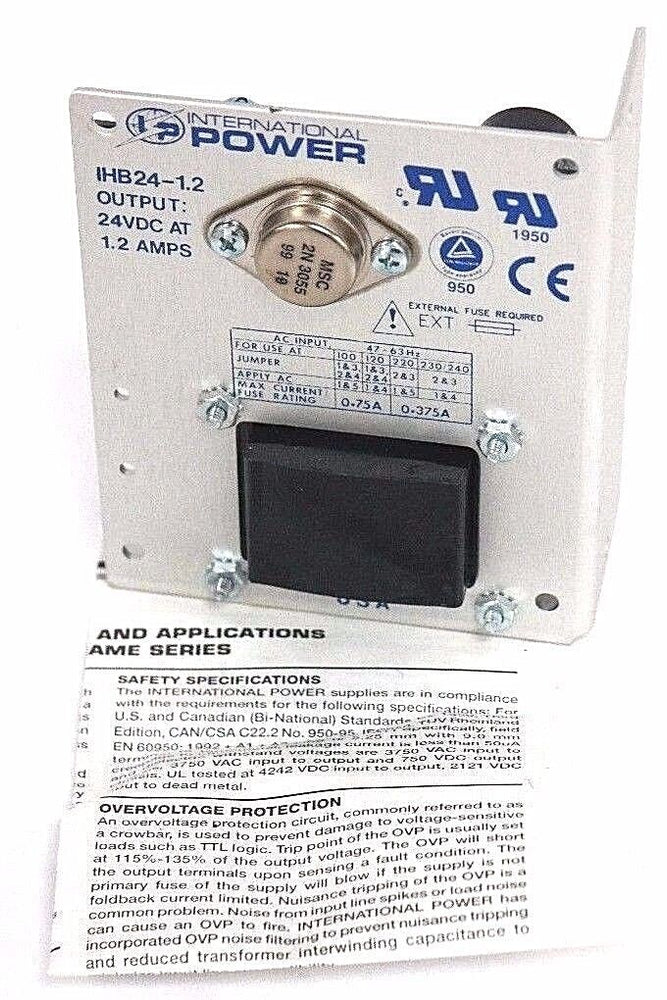 NIB INTERNATIONAL POWER IHB24-1.2 POWER SUPPLY 24VDC AT 1.2AMPS, IHB241.2