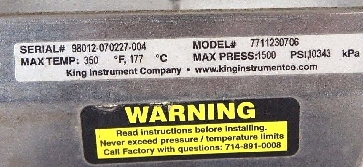 KING MODEL 7700 SERIES FLOWMETER,  7711230706, 1500 PSI MAX PRESS
