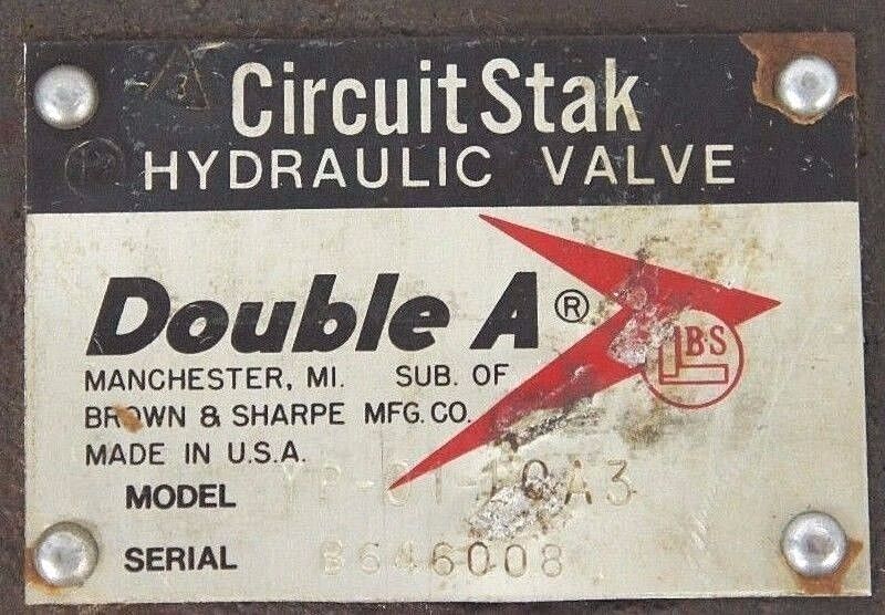 DOUBLE A YP-01-10A3 CIRCUIT STAK HYDRAULIC VALVE, YP0110A3