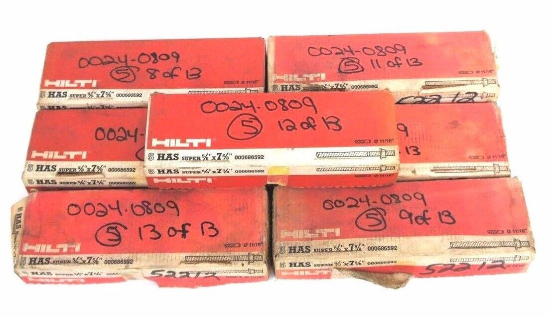 LOT OF 35 NEW HILTI 000686592 ANCHOR KITS HAS SUPER 5/8" X 7-5/8" X 11/16"