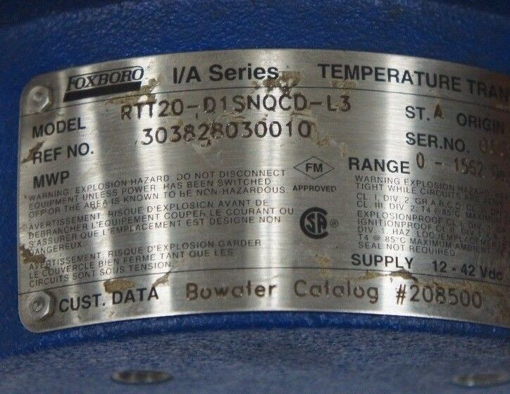 FOXBORO RTT20-D1SNQCD-L3 I/A SERIES TEMPERATURE TRANSMITTER RTT20D1SNQCDL3