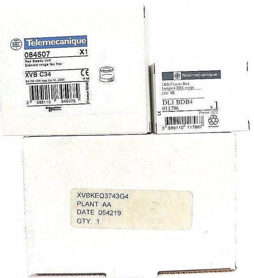 NIB TELEMECANIQUE XVBKEQ3743G4 OVER PACK W/ XVB-C34 RED STEADY UNIT & DL1-BDB4