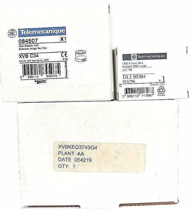 NIB TELEMECANIQUE XVBKEQ3743G4 OVER PACK W/ XVB-C34 RED STEADY UNIT & DL1-BDB4