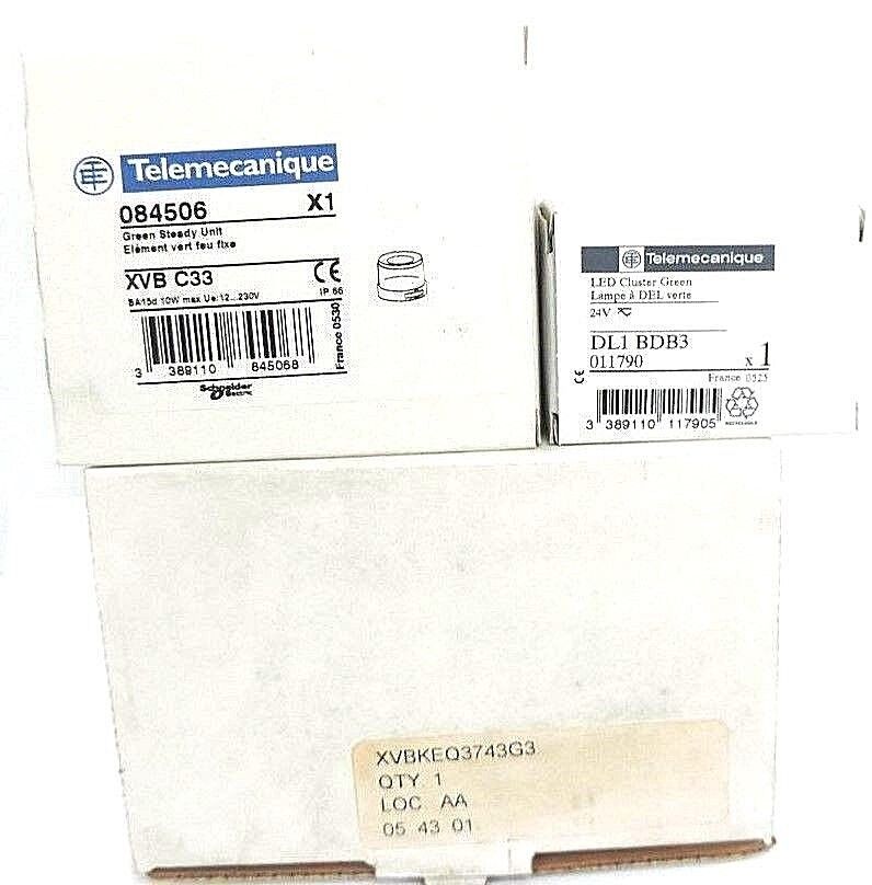 NIB TELEMECANIQUE XVBKEQ3743G3 OVER PACK W/ XVB-C33 GREEN STEADY UNIT & DL1-BDB3