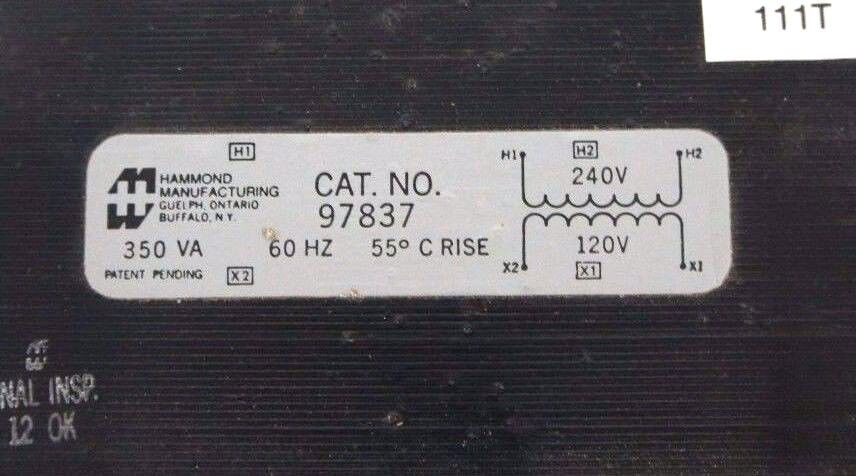 NEW HAMMOND MANUFACTURING 97837 TRANSFORMER 350 VA, 60HZ, 55 DEG C RISE