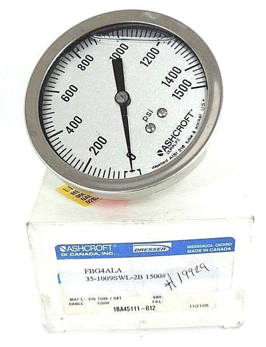 NIB ASHCROFT 35-1009SWL-2B 1500# PRESSURE GAUGE FBG4ALA, 1BA45111-012 GLYCERIN