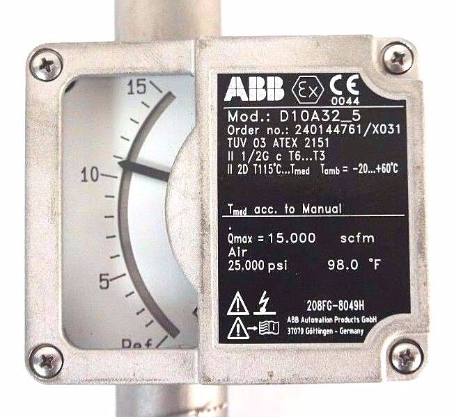 NEW ABB D10A32-5 FLOWMETER 1/2" NPT ORDER NO. 240144761/X031 D10A325