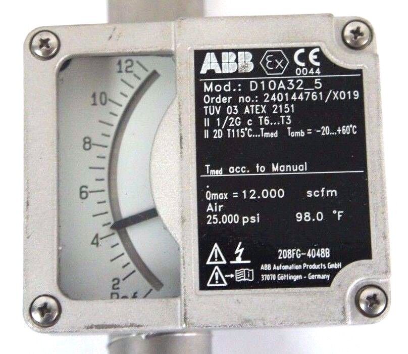 NEW ABB D10A32-5 FLOWMETER 1/2" NPT ORDER NO. 240144761/X019 D10A325