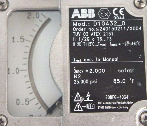 NEW ABB D10A32-0 FLOWMETER 1/4" NPT ORDER NO. 240150211/X004 D10A320