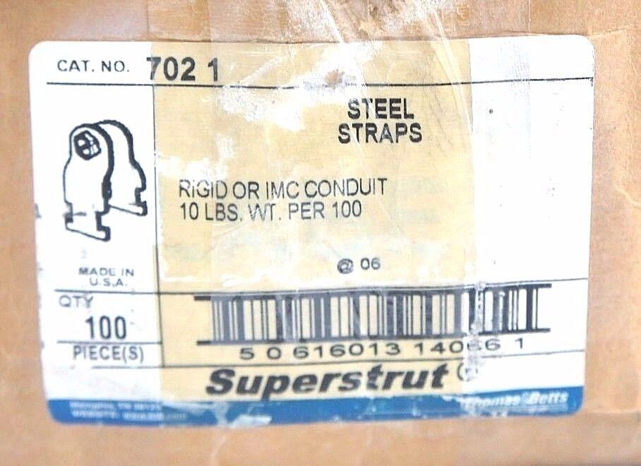 BOX OF 100 NEW THOMAS & BETTS 702 1 SUPERSTRUT STEEL STRUT CLAMPS 1"