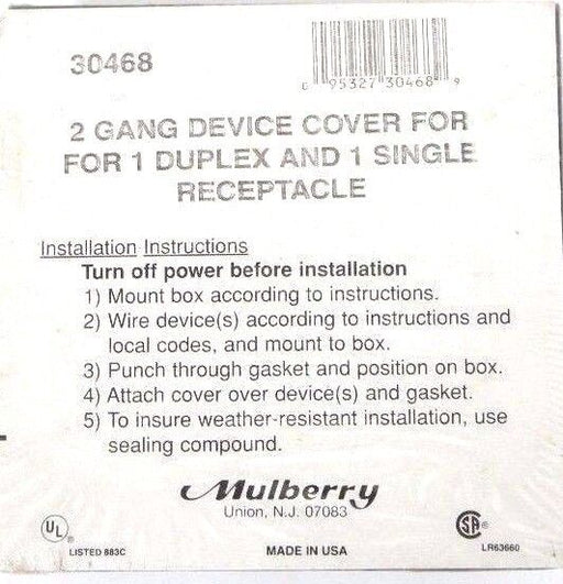LOT OF 8 NEW MULBERRY 30468 TWO GANG DEVICE COVERS FOR RECEPTACLES