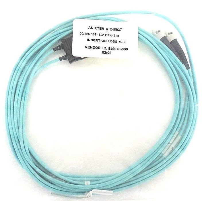NIB ANIXTER 246837 FIBER OPTIC 50/125 ST-SC DPX-3M INSERTION LOSS 0.5, 949976-0
