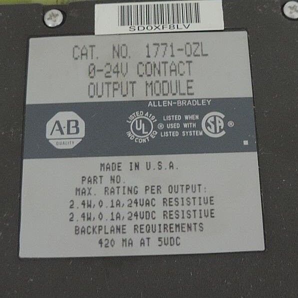 ALLEN BRADLEY 1771-OZL CONTACT OUTPUT MODULE 1771OZL, 0-24V