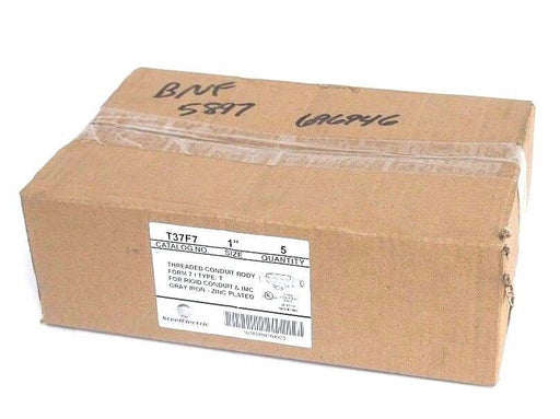 BOX OF 5 NEW STEEL ELECTRIC T37F7 1" THREADED CONDUIT BODIES FORM 7, TYPE T, T37
