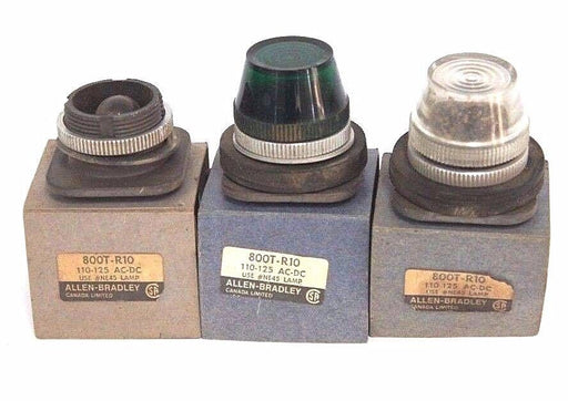 LOT OF 3 ALLEN BRADLEY 800T-R10 PILOT LIGHT #NE45 LAMP CLEAR, GREEN