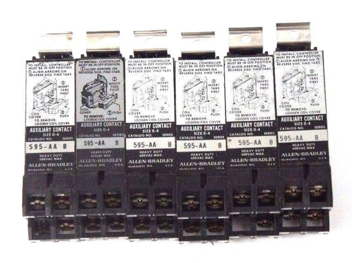 LOT OF 6 ALLEN BRADLEY 595-AA SER. B AUXILIARY CONTACTS SIZE 0-4
