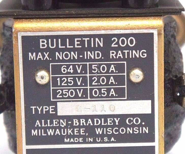 ALLEN BRADLEY 200-G-110 RELAY W/ 00D154 COIL 64V