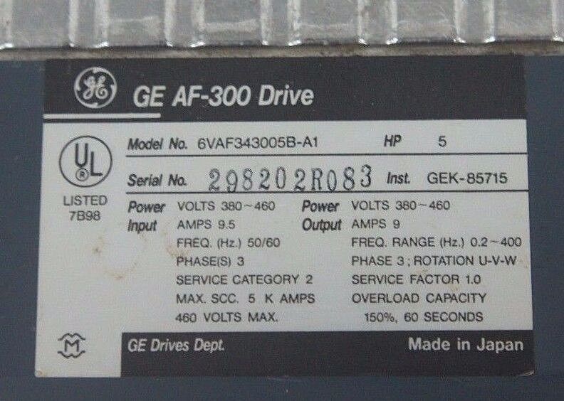 GENERAL ELECTRIC 6VAF343005B-A1 AF-300 DRIVE 5HP, 380-460V, 9.5A, 50/60HZ