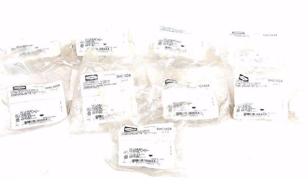 LOT OF 9 NEW HUBBELL SHC1024 CORD CONNECTORS, ALUMINUM N.P.T. HUB SIZE: 1/2''