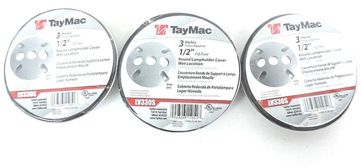 LOT OF 3 NEW TAYMAC LV330S ROUND LAMPHOLDER COVER 3 HOLE 1/2IN GRAY