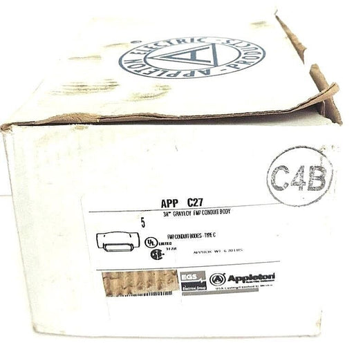 BOX OF 5 NEW APPLETON APP C27 GRAYLOY FM7 CONDUIT BODY 3/4" APPCC27