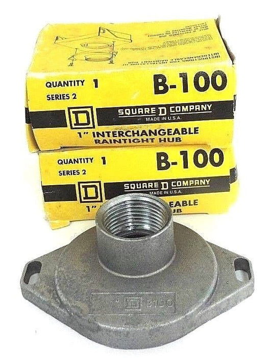 LOT OF 2 NIB SQUARE D, B-100 SERIES 2 INTERCHANGEABLE RAINTIGHT HUB 1", B100