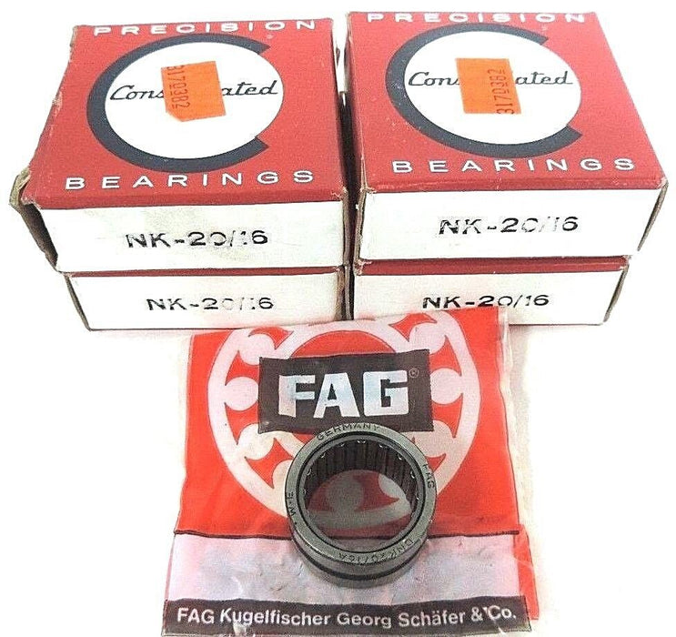 LOT OF 4 NIB CONSOLIDATED BEARINGS NK-20/16 BEARINGS 20MM ID 28MM OD 16MM WIDTH