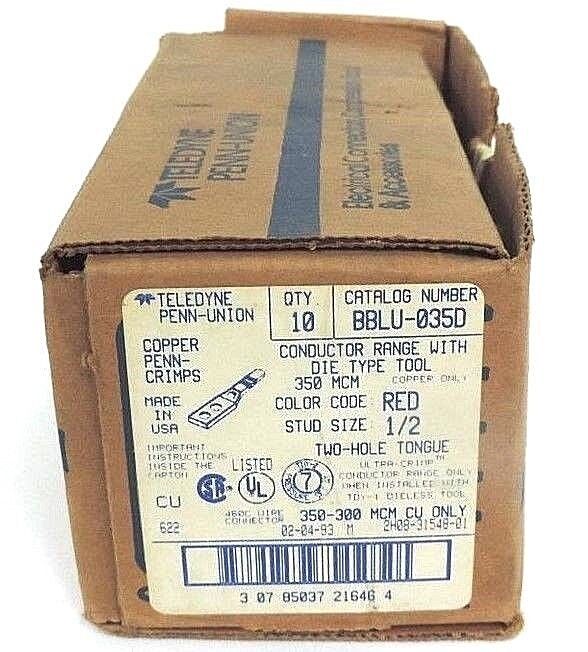 BOX OF 9 NEW TELEDYNE PENN-UNION BBLU-035D COPPER CRIMPS RED 1/2" BBLU035D