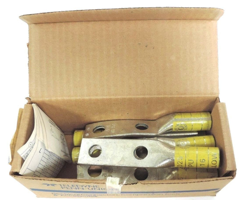 BOX OF 10 NEW TELEDYNE PENN-UNION BBLU-025D COPPER CRIMPS YELLOW 1/2"