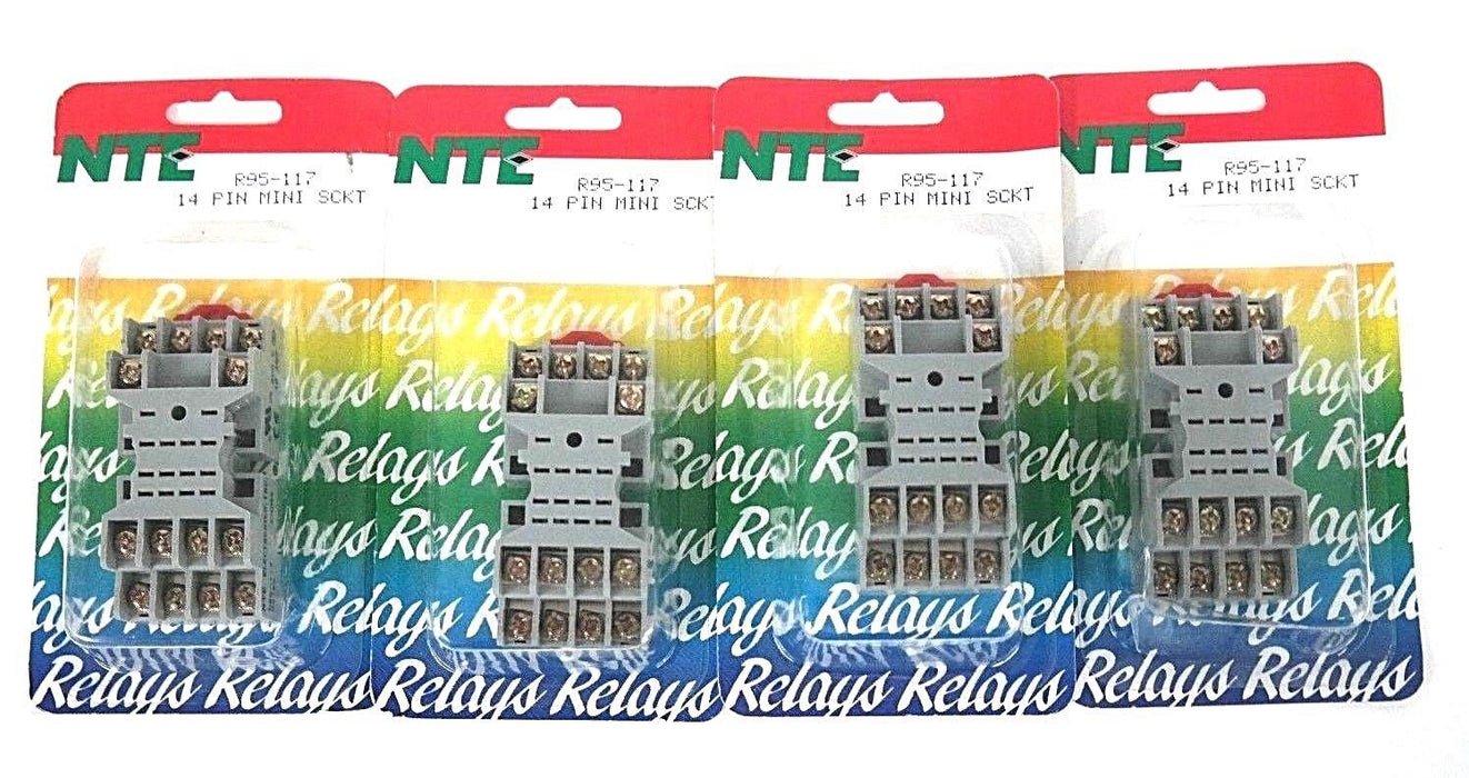 LOT OF 4 NIB NTE R95-117 RELAY SOCKETS 14-PIN, MINI SOCKET, 300V, 10A, 0242X