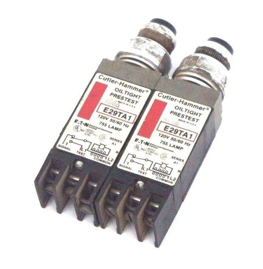 LOT OF 2 CUTLER HAMMER E29TA1 OILTIGHT PRESTEST INDICATORS SER A1, 50/60HZ, 120V
