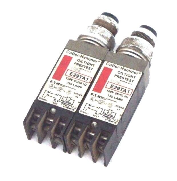 LOT OF 2 CUTLER HAMMER E29TA1 OILTIGHT PRESTEST INDICATORS SER A1, 50/60HZ, 120V
