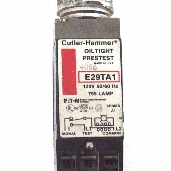 LOT OF 2 CUTLER HAMMER E29TA1 OILTIGHT PRESTEST INDICATORS SER A1, 50/60HZ, 120V