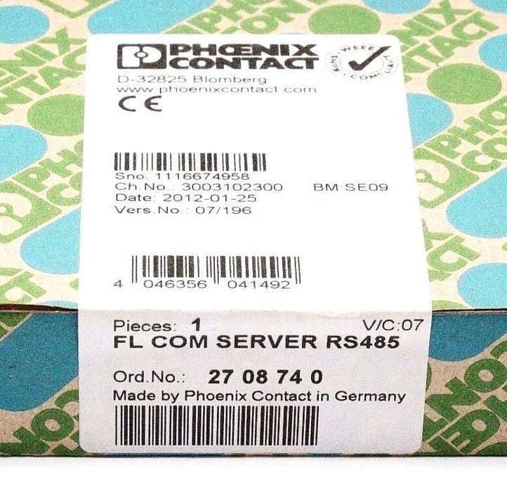 F/S NIB PHOENIX CONTACT 2708740 FL COM SERVER RS485 V/C: 07 24V 100mA 27-08-74-0