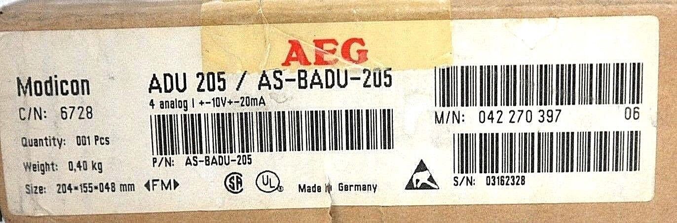 NIB AEG MODICON ADU 205 / AS-BADU-205 4-ANALOG MODULE C/N: 6728 REV. 06