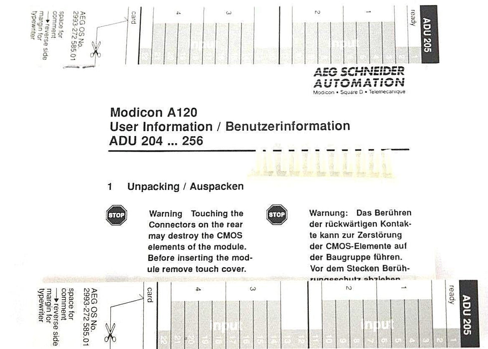 NIB AEG MODICON ADU 205 / AS-BADU-205 4-ANALOG MODULE C/N: 6728 REV. 06