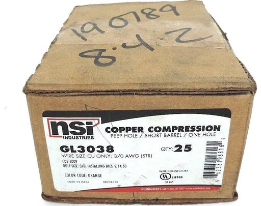 NIB NSI GL3038 COPPER COMPRESSION PEEP HOLE, SHORT BARREL, ONE HOLE - QTY 25