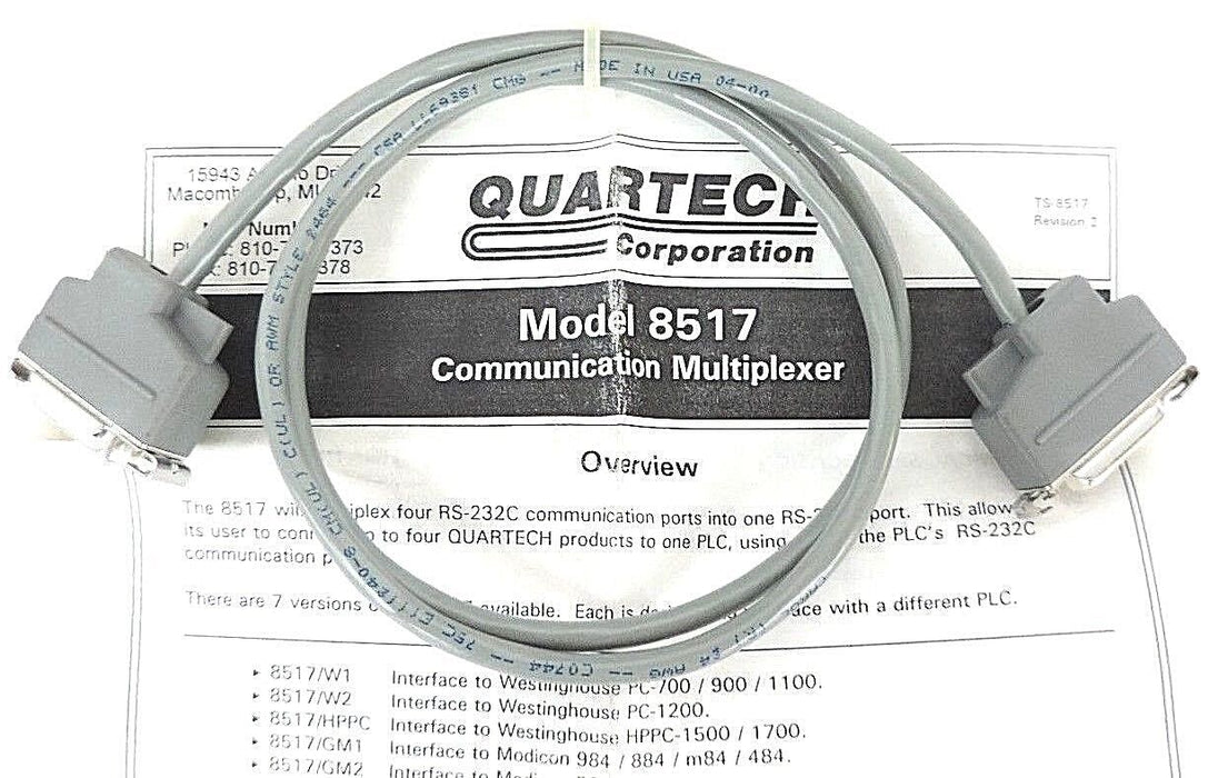 NIB QUARTECH 8517 SERIAL DATA MULTIPLEXER 120VAC, 50/60HZ W/ 8591-03 CABLE