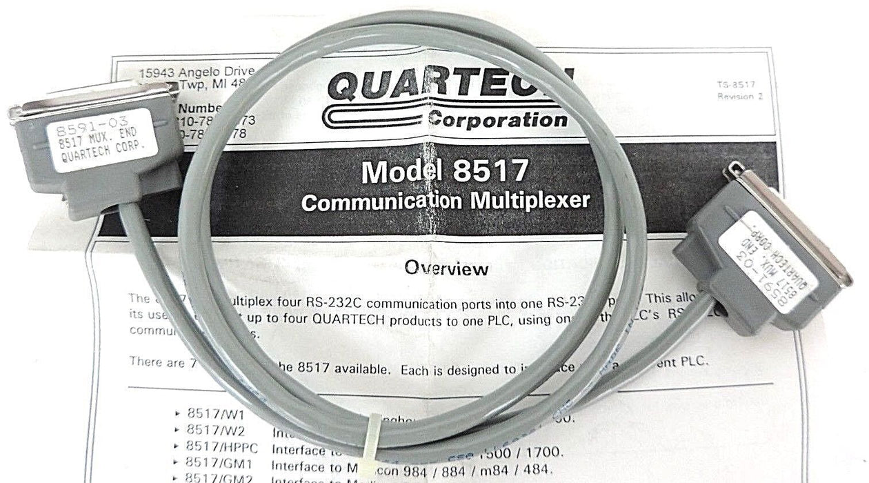 NIB QUARTECH 8517 SERIAL DATA MULTIPLEXER 120VAC, 50/60HZ W/ 8591-03 CABLE