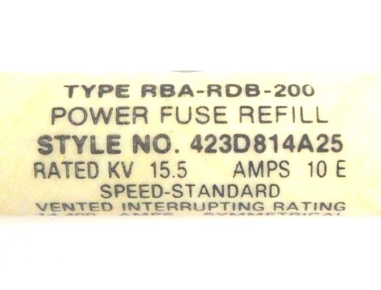 NEW WESTINGHOUSE TYPE RBA-RDB-200 POWER FUSE  REFILL STYLE 423D814A25