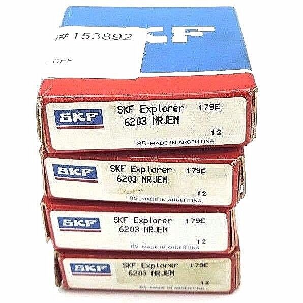 LOT OF 4 NIB SKF 6203-NRJEM BALL BEARINGS 17X40X12MM W/SNAP RING OPEN 6203NRJEM