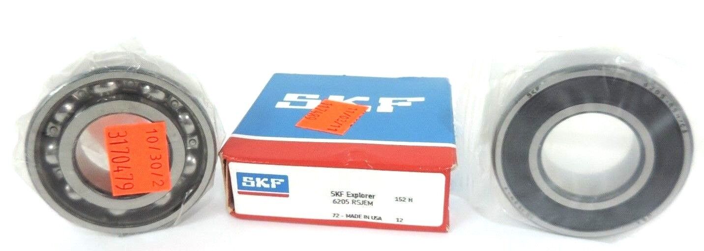 LOT OF 2 NEW SKF 6205RSJEM SINGLE ROW BALL BEARINGS 6205-RSJEM