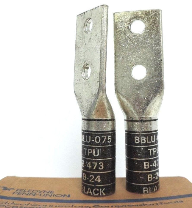 BOX OF 2 NEW TELEDYNE PENN-UNION BBLU-075D COPPER CRIMPS BLACK 1/2", 750MCM